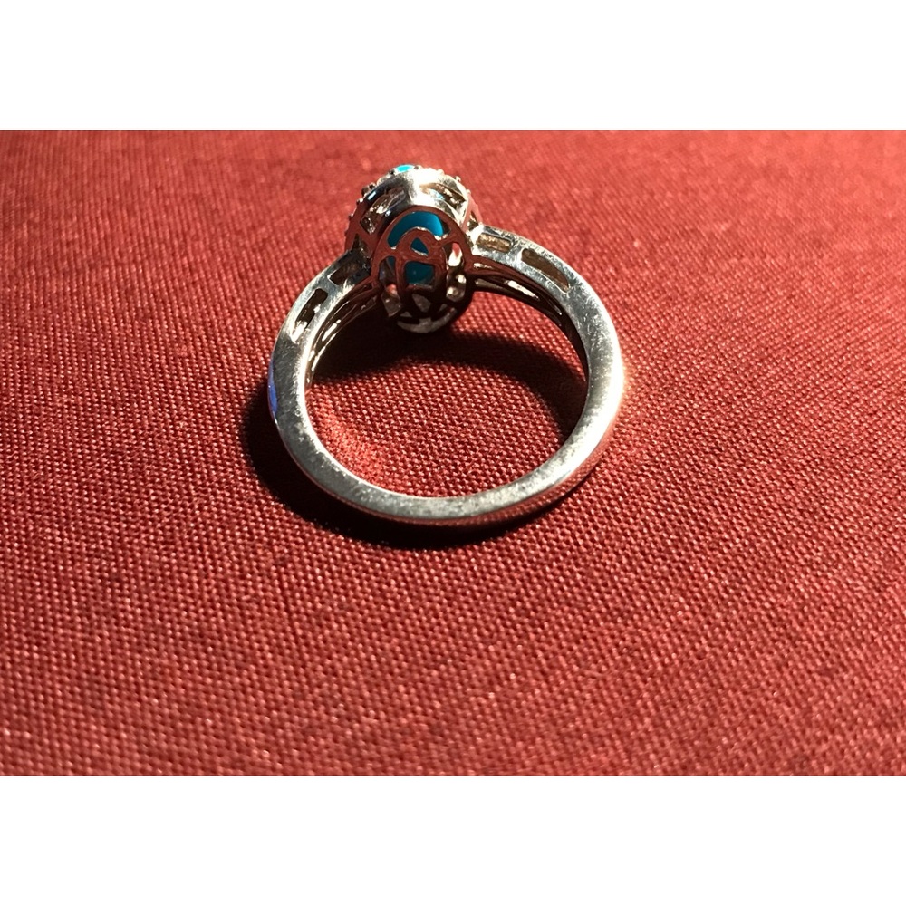 Sterling Silver Oval Turquoise CZ Ring Size 6 - Picture 8 of 14